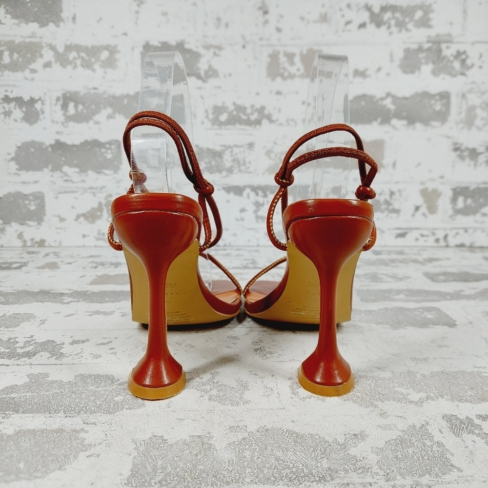 H Halston Picasso Lace-Up Vegan Leather Brown Strappy Dress Sandals K741 - Picture 4 of 11